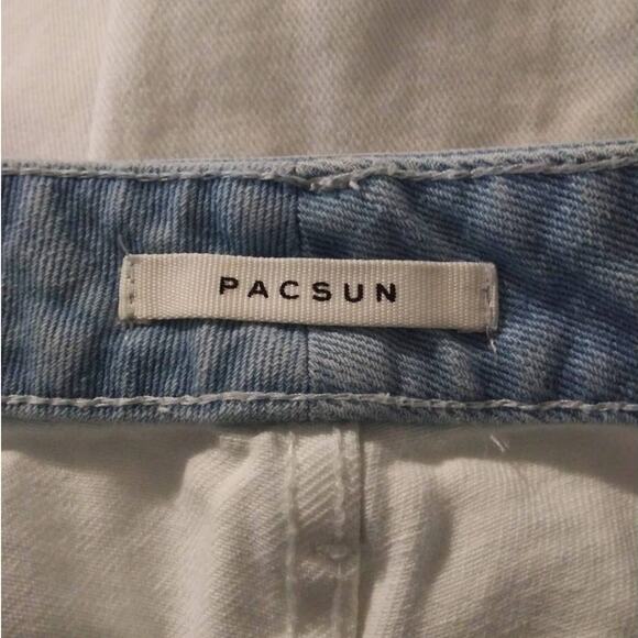 Pacsun Two Tone White & Blue Distressed Hi Rise Mom Jeans Sz 26 - Picture 4 of 6